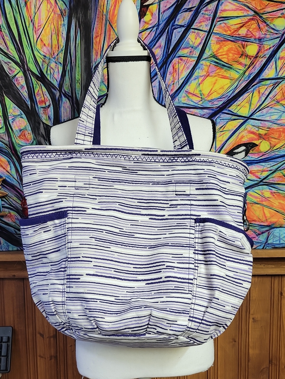 Thirty One Striped White and Purple  Tote Bag - Women